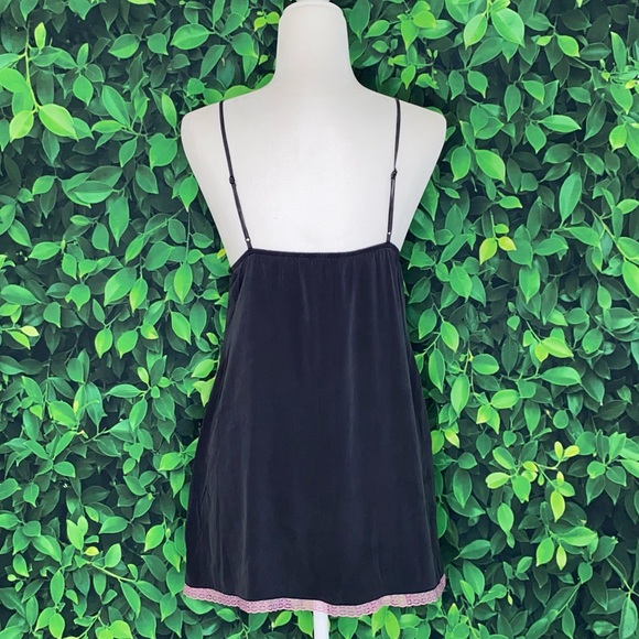 Victoria’s Secret Silk Slip Dress · Dark Gray w/ Pink Lace Trim · Size L - Picture 4 of 6
